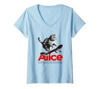 Femme ALICE - Joli nom de fille avec un chat & un skateboard T-Shirt avec Col en V