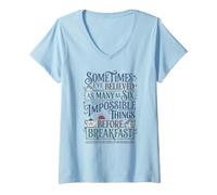 Femme Alice Pays Merveilles Impossible Choses Citation T-Shirt avec Col en V