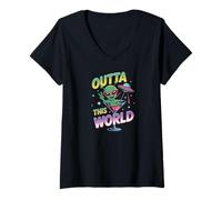 Femme Alien Area 51 Extraterrestrial Event UFO Martini Party T-Shirt avec Col en V