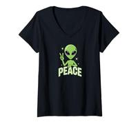Femme Alien Area 51 Extraterrestrial Event UFO Peace T-Shirt avec Col en V