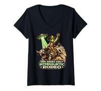 Femme Alien Cowboy Bull Riding Rodeo UFO Western Sci-FI Drôle T-Shirt avec Col en V