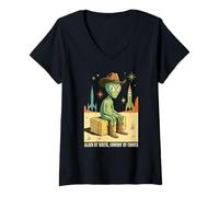 Femme Alien Cowboy Rétro Space Western Cosmic UFO Country T-Shirt avec Col en V