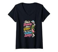 Femme Alien drôle, Elle est Belle, Elle Vient de l'espace T-Shirt avec Col en V