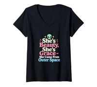 Femme Alien drôle, Elle est Belle, Elle Vient de l'espace T-Shirt avec Col en V