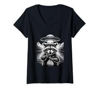 Femme Alien Enlèvement Raton Laveur OVNI Montagne T-Shirt avec Col en V