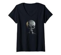 Femme Alien Head UFO Extraterrestrial Space Design T-Shirt avec Col en V