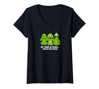 Femme Alien Humor Shirt - We Come in Peace Design (Nous Venons en T-Shirt avec Col en V