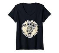 Femme Alien La Fin Est Proche Art Spatial T-Shirt avec Col en V