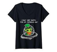 Femme Alien Leprechaun UFO I Only Visit Earth for St.Patrick's Day T-Shirt avec Col en V