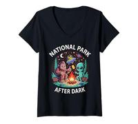 Femme Alien National Park APRÈS Dark Camping Crew Camping Camping T-Shirt avec Col en V