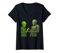 Femme Alien Paying Robot Orange Capsule Pilule Crypto Cadeau T-Shirt avec Col en V