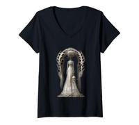 Femme Alien Queen Skull Robe de mariée effrayante T-Shirt avec Col en V