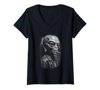 Femme Alien Rebelle dans Une Veste en Cuir Cure-Dents Sci-FI Art T-Shirt avec Col en V