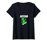 Femme Alien Skateboarder Funny Cosmic Skater Apparel AutismTees T-Shirt avec Col en V