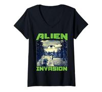 Femme Alien UFO Capybara Extraterrestial Invasion Planète T-Shirt avec Col en V