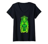 Femme Alien vert et OVNI, enlèvement extraterrestre T-Shirt avec Col en V