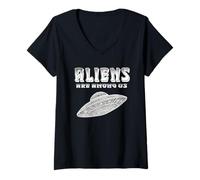 Femme Aliens are Among US Extraterrestres Sci FI Space Lover UFO T-Shirt avec Col en V