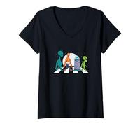 Femme Aliens Road Moonwalk Parodie Art T-Shirt avec Col en V