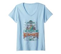 Femme Aliens UFO Extraterrestre Space Soucoupe Volante No Humanity T-Shirt avec Col en V