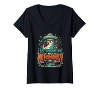 Femme Aliens UFO Extraterrestre Space Soucoupe Volante No Humanity T-Shirt avec Col en V