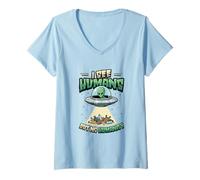 Femme Aliens UFO Extraterrestre Space Soucoupe Volante No Humanity T-Shirt avec Col en V