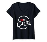Femme Alimentation Humour Amour Glucides Pommes de Terre Pain Pâtes Charge de Glucides T-Shirt avec Col en V