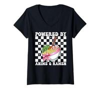 Femme Alimenté par Anime & Ramen Japanese Noodles Instant Lunch T-Shirt avec Col en V