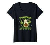 Femme Alimenté par Avocado Funny Gym Apparel pour Les Amateurs d'avocat T-Shirt avec Col en V