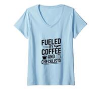 Femme Alimenté par du café et des listes de contrôle pour Les Personnes occupées T-Shirt avec Col en V
