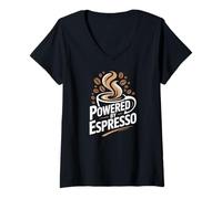 Femme Alimenté par Espresso Morning Motivation T-Shirt avec Col en V