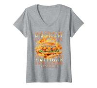 Femme Alimenté par Fish Finger Sandwich Funny Foodie T-Shirt avec Col en V