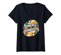 Femme Alimenté par Kombucha Framboise Citrus Delight T-Shirt avec Col en V