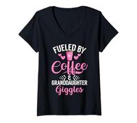 Femme Alimenté par Le café et la Petite-Fille Fait Rire la Grand-mère T-Shirt avec Col en V