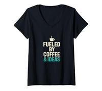 Femme Alimenté par Le café et Les idées, Un penseur créatif T-Shirt avec Col en V