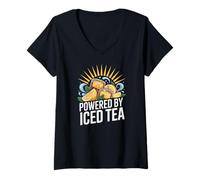 Femme Alimenté par Le thé glacé aux Agrumes Délice des Amateurs de thé T-Shirt avec Col en V