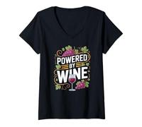 Femme Alimenté par l'humour des Amateurs de vin T-Shirt avec Col en V