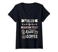 Femme Alimenté par Mountain Feist Kisses and Coffee T-Shirt avec Col en V