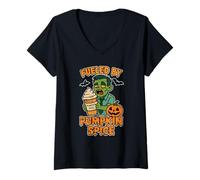 Femme Alimenté par Pumpkin Spice T-Shirt avec Col en V