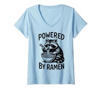 Femme Alimenté par Ramen Noodles Raccoon Lover Fun Japanese Food T-Shirt avec Col en V