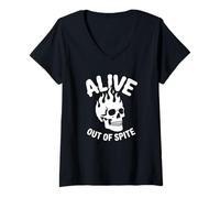 Femme Alive Out of Spite - Humour Noir Gothique T-Shirt avec Col en V