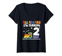 Femme All Aboard Im Turning 2 2 Anniversaire 2 Ans 2 Ans T-Shirt avec Col en V