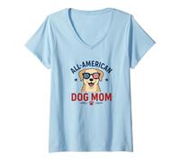 Femme All-American Dog Mom - Adorable motif patriotique amoureux des animaux T-Shirt avec Col en V