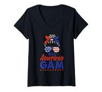 Femme All American Gam 4th of July Patriotic Sunglasses USA Flag T-Shirt avec Col en V