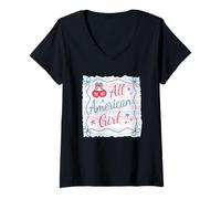 Femme All American Girl Cherry Stars Pride T-Shirt avec Col en V