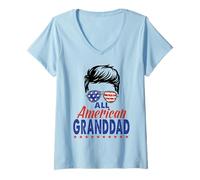Femme All American Granddad Sunglasses USA Flag 4th of July T-Shirt avec Col en V