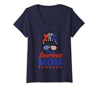 Femme All American Mom Sunglasses USA Flag 4th of July T-Shirt avec Col en V