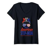 Femme All American Step-Mom Sunglasses USA Flag 4th of July T-Shirt avec Col en V