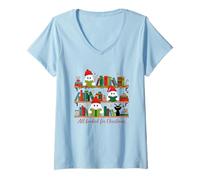 Femme All Booked for Christmas Cute Ghost Readers T-Shirt avec Col en V