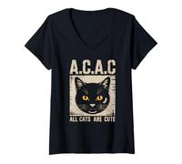 Femme « All Cats are Cute A.C.A.C » Propriétaire de Chat Amusant T-Shirt avec Col en V
