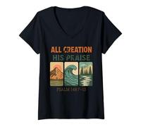 Femme All Creation Sings His Praise - Psaume 148:7-13 Retro T-Shirt avec Col en V
